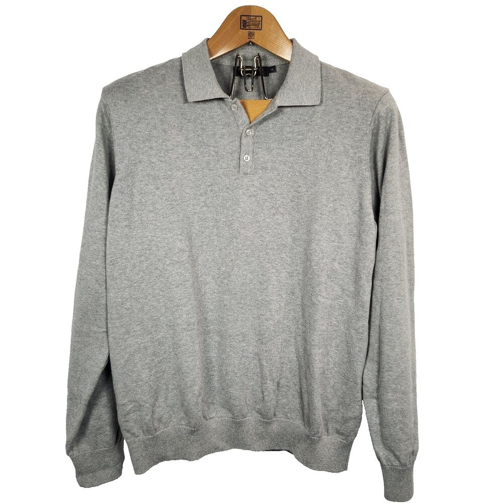 Paul James- Men's XL‎ Gray Collared 100% COTTON Knit Sweater